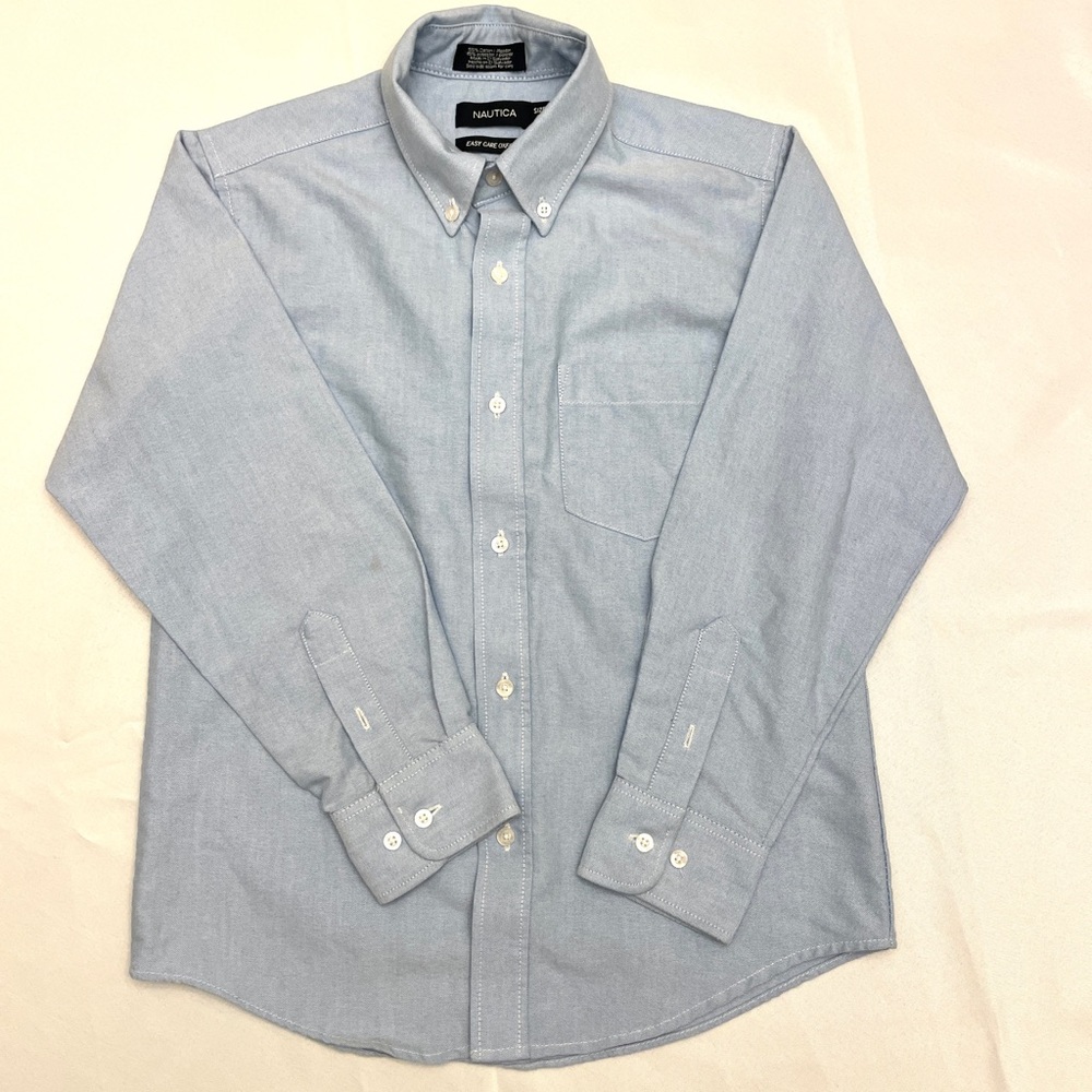 Boys Nautica Long Sleeve Button Down Shirt - blue, size 12